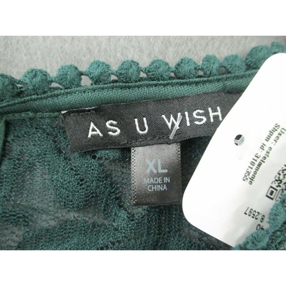 As U Wish Tunic Womens Extra Large Green Lace 1/2 Sleeve Stretch V-Neck NWT - Picture 3 of 10